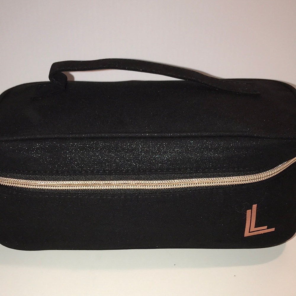 Laura Lee Los Angeles black metallic cosmetics bag. NEW